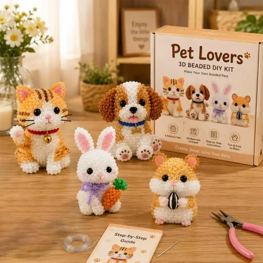 3D Bead Art Animal DIY Kit – 4-Piece Beadwork Craft Set Bead Craft Kit Axl