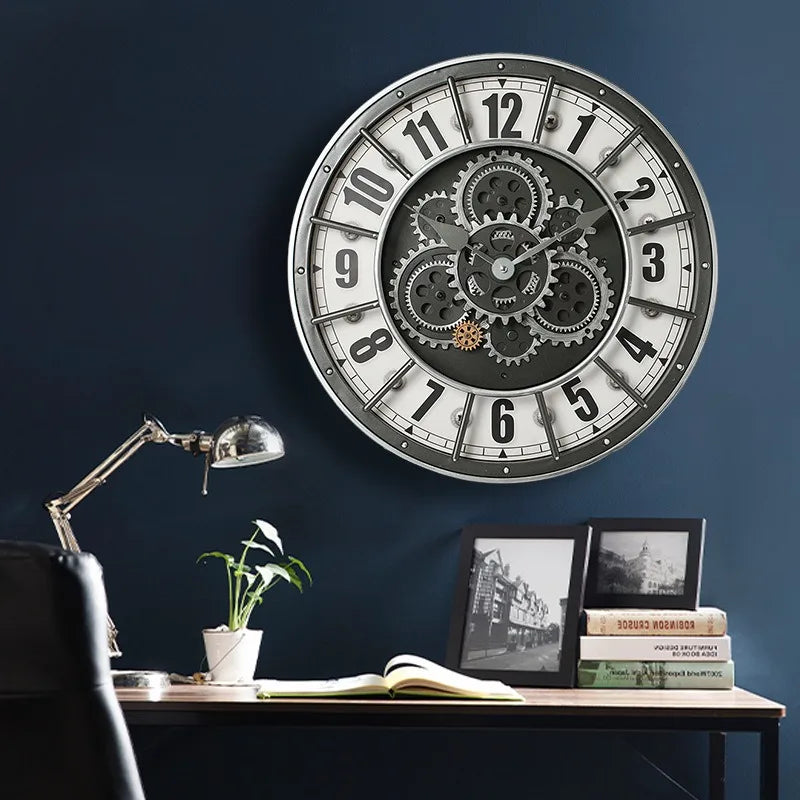 Retro Industrial Gear Wall Clock – Large Silent Décor 45.5cm Decorative Wall Clock Axl