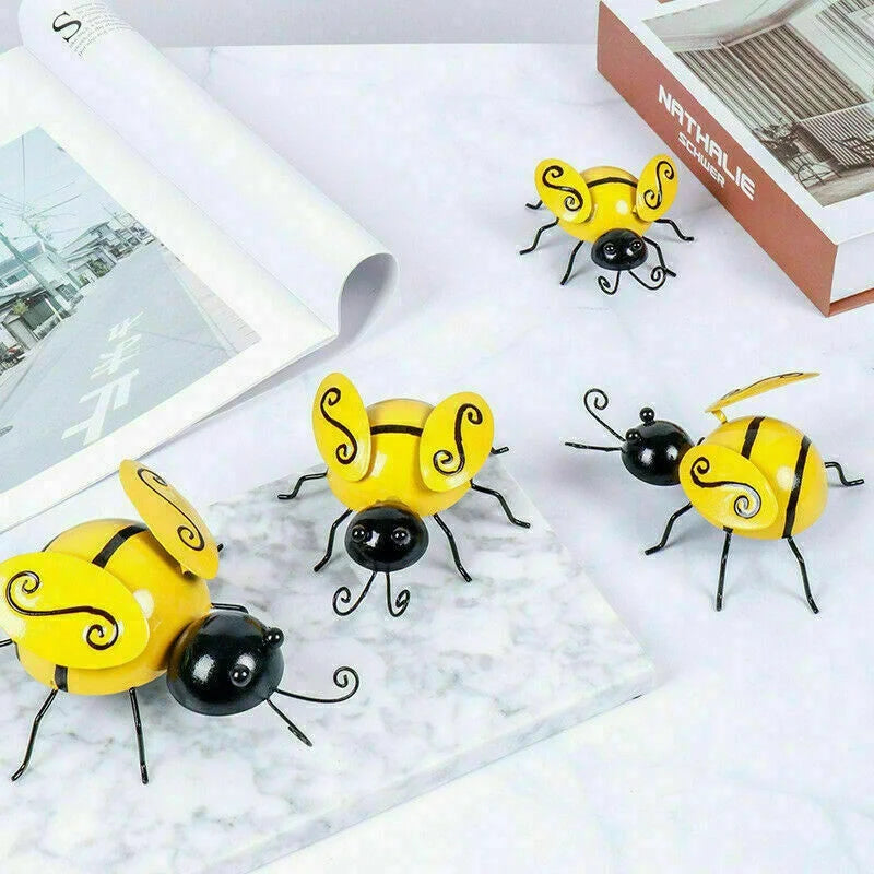 4-Piece Metal Bumble Bee Garden Wall Art Ornament Set Garden Wall Ornament Axl