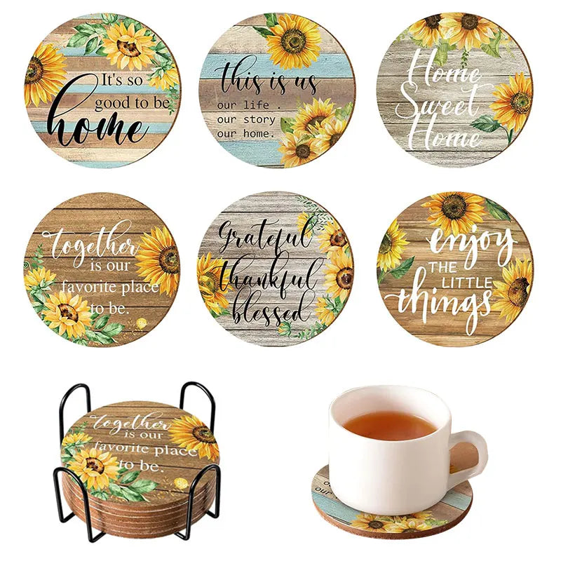 6-Piece Vintage Sunflower Drink Coasters Set with Holder Drink Coasters Set Axl