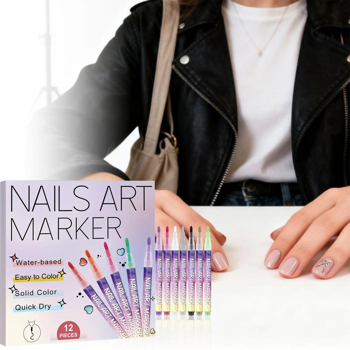 12-Piece 3D Nail Art Pens – Waterproof Nail Markers Set Nail Art Pen Set Axl