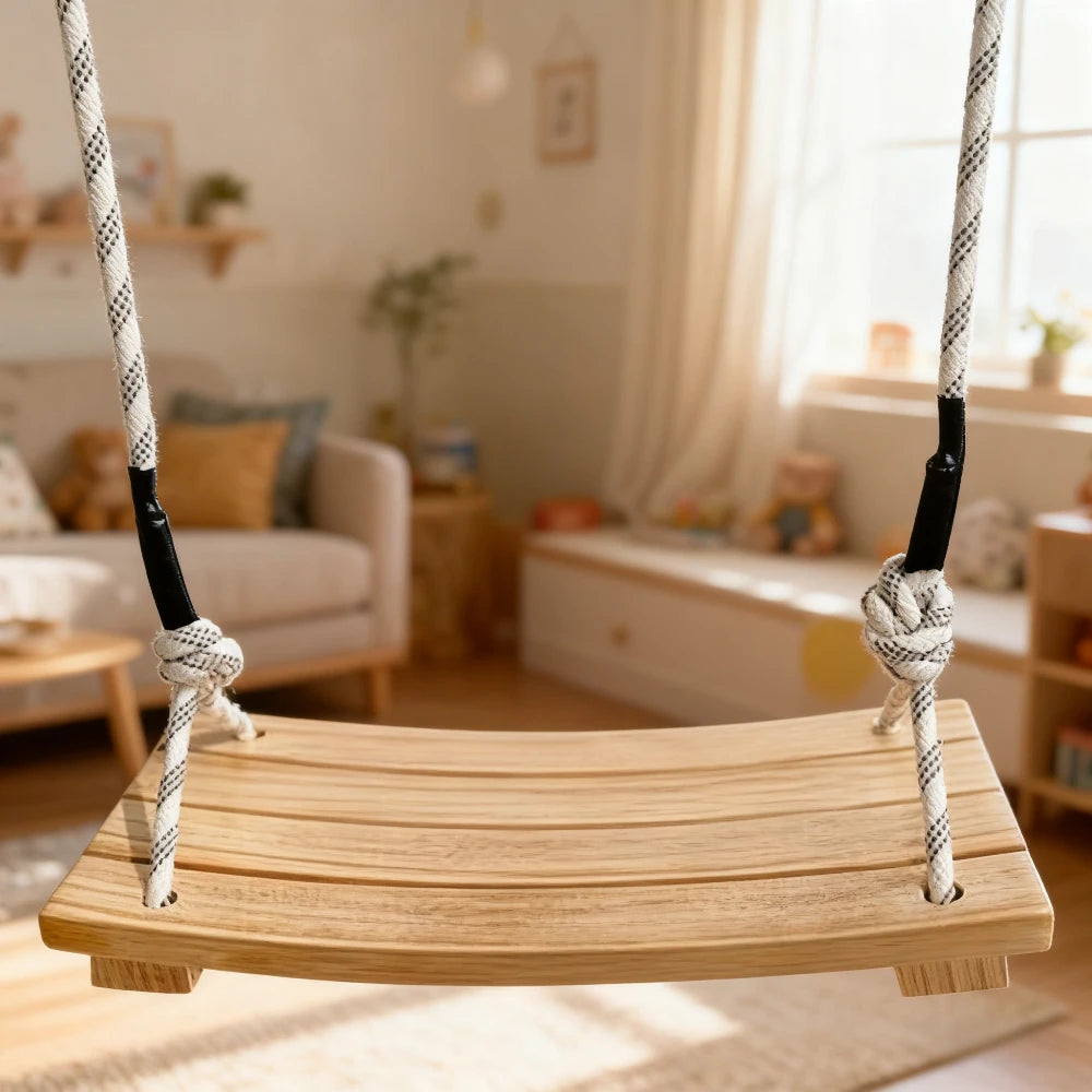 Solid Wood Hanging Swing Chair – Indoor & Outdoor Porch Swing Hanging Swing Chair Axl Light Yellow