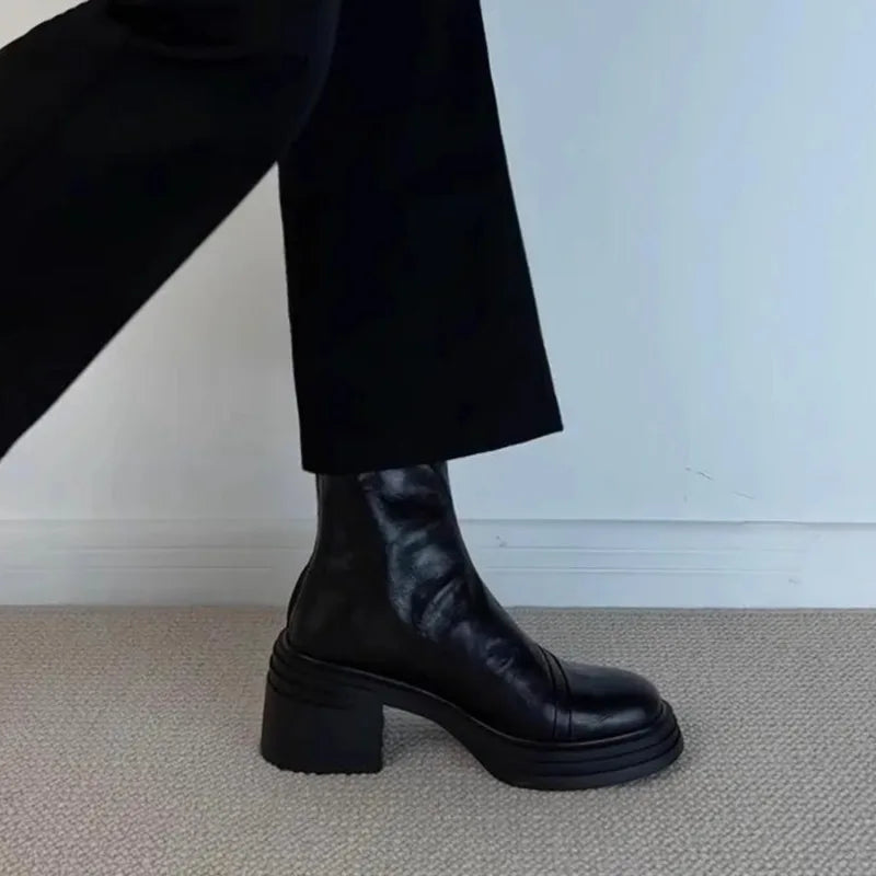 Women's Retro Ankle Boots – Thick Wedge Heel Zip-Up Booties Ankle Boots Axl