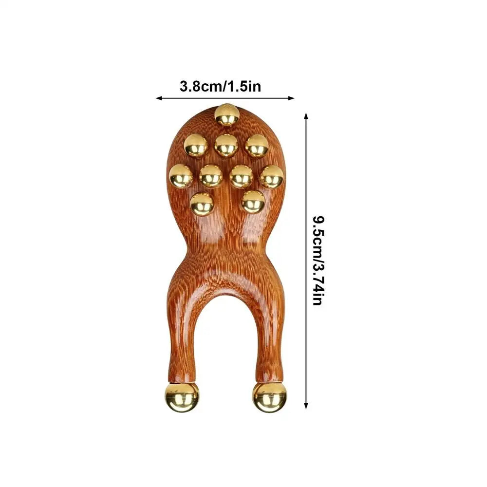 Wooden Face Massager – Sandalwood Brass Bead Gua Sha Tool Facial Massage Tool Axl B