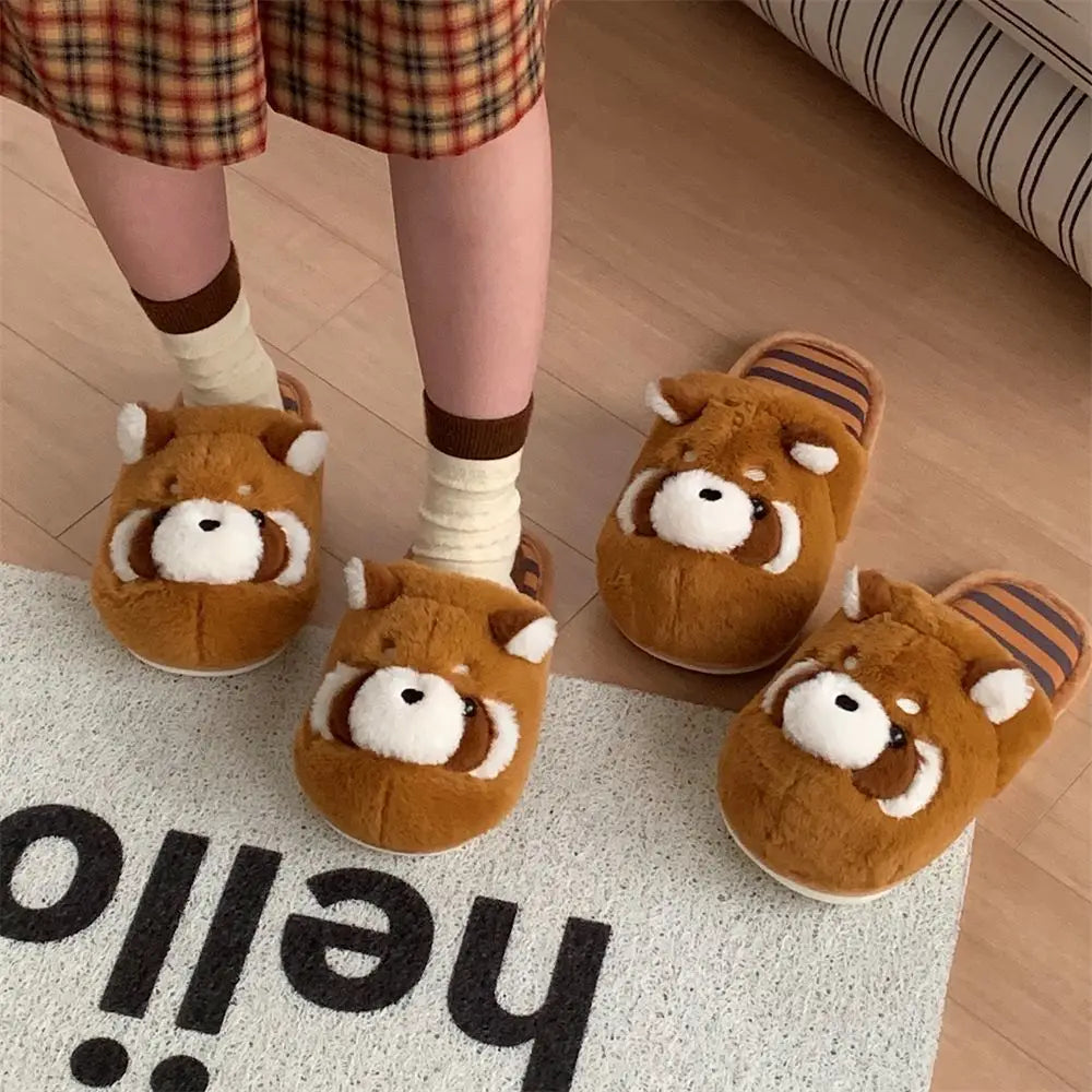 Women's Raccoon Plush Slippers – Cozy Indoor Fur Slides Plush Indoor Slippers Axl