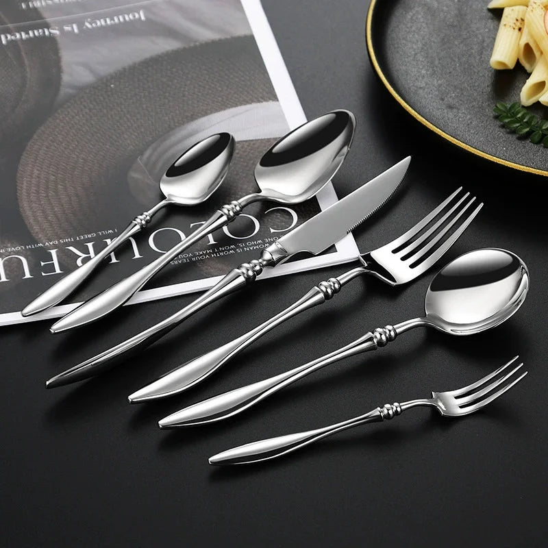 Mirror-Polished 304 Stainless Steel Flatware Set – Knife Fork Spoon Flatware Set Axl