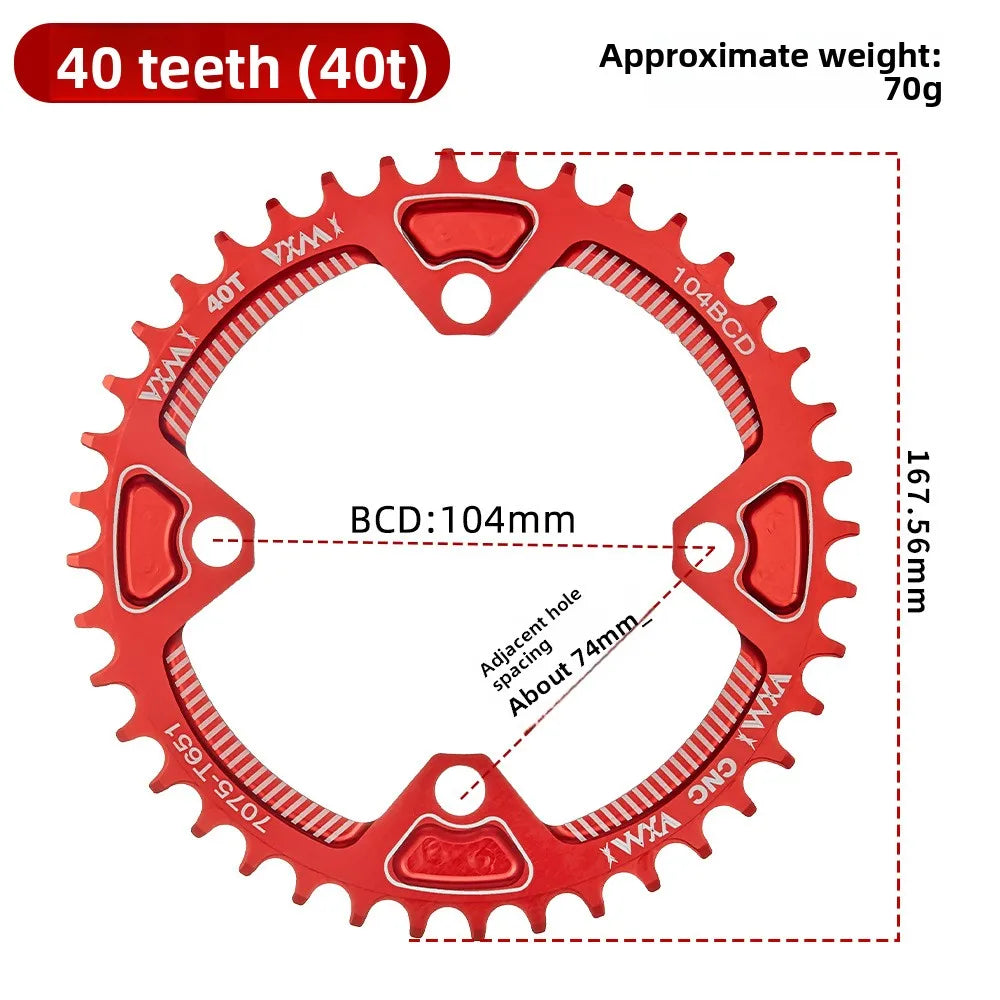 VXM 104BCD Narrow Wide MTB Chainring 32T–42T CNC Aluminum 1x MTB Chainring Axl 40T-Red 104BCD