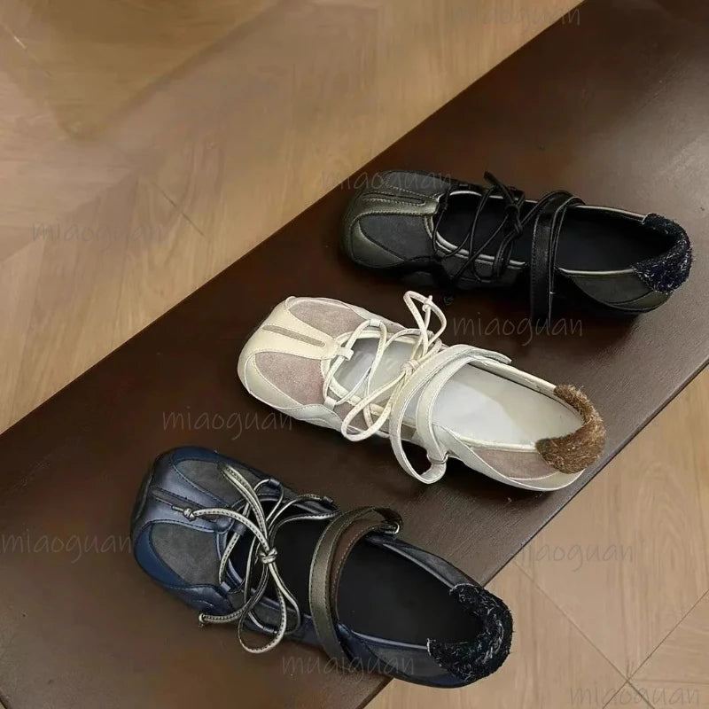 Women's Ballet Flats – Korean Mary Jane Lace-Up Casual Shoes Women's Ballet Flats Axl