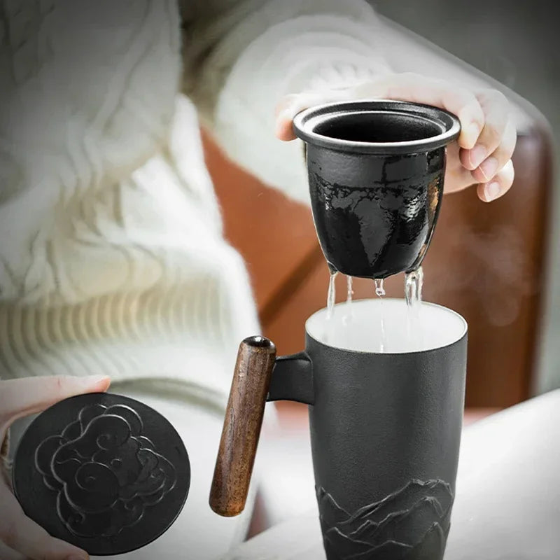 Large Ceramic Tea Mug with Lid & Filter – Kung Fu Tea Cup Ceramic Tea Mug Axl