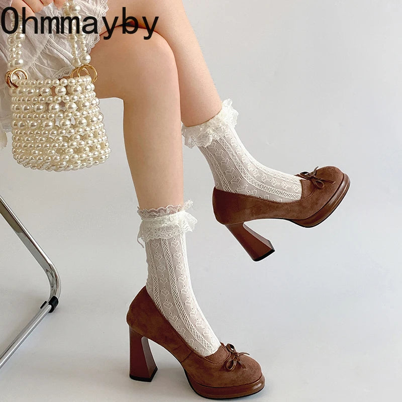 Women's Butterfly-Knot Mary Jane Pumps – Thick Heel Slip-On Mary Jane Pumps Axl