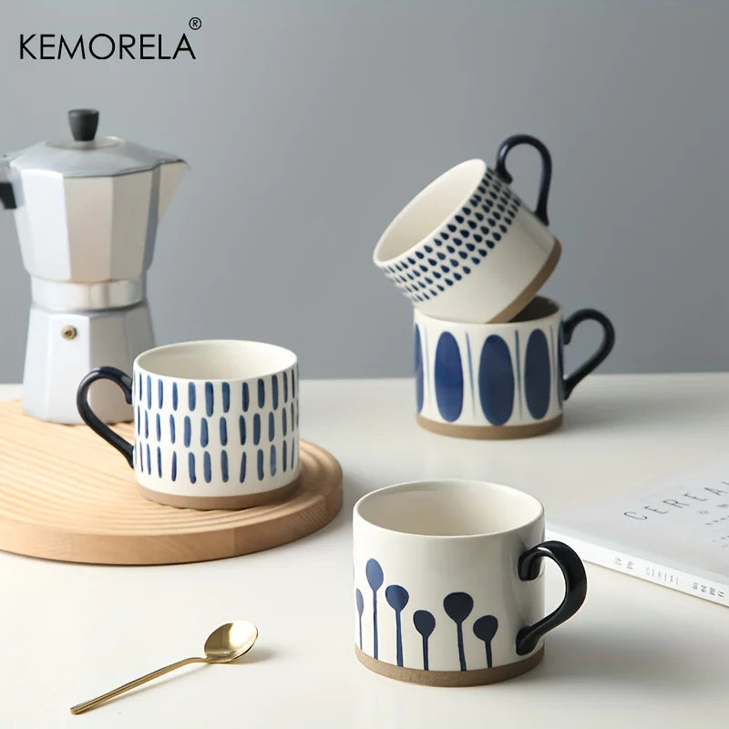 KEMORELA 2-Pack Ceramic Coffee Mugs – Blue & White Geometric Ceramic Coffee Mugs Axl