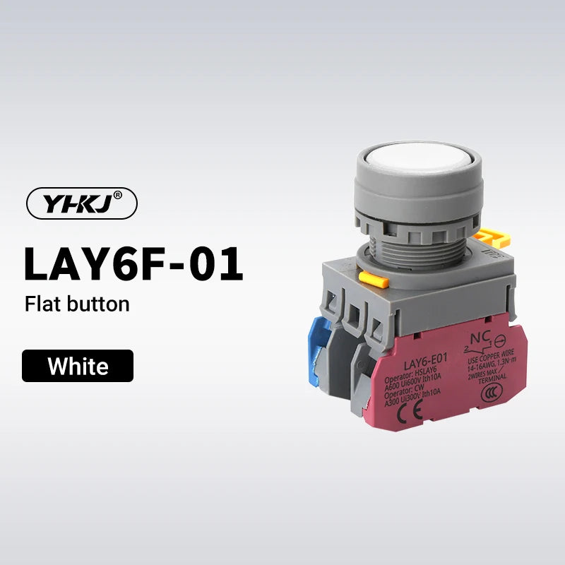 LAY6 22mm Push Button Switch – Momentary Self-Locking 1NO1NC Push Button Switch Axl White 1NO1NC Self-Locking
