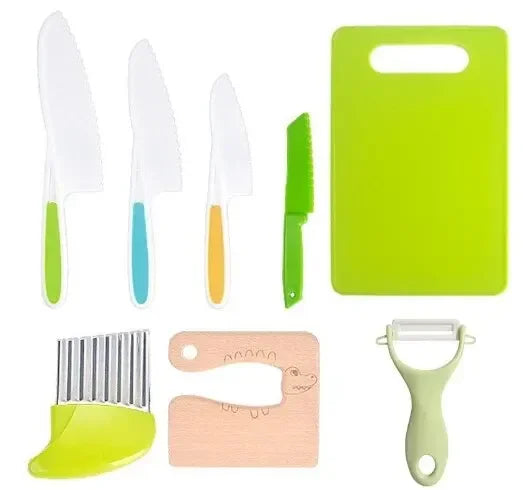 Kids Cooking Cutter Set – Safe Plastic Fruit Knife & Peeler Kids Kitchen Set Axl 8PCs