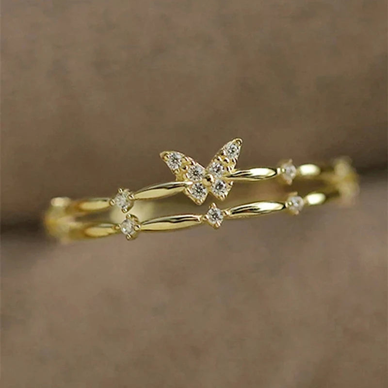 Huitan Gold Butterfly Ring Women – Cubic Zirconia Fashion Jewelry Fashion Ring Axl