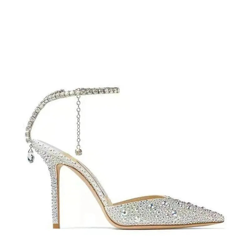Crystal Chain High Heel Sandals – Luxury Diamond Stiletto High Heel Sandals Axl
