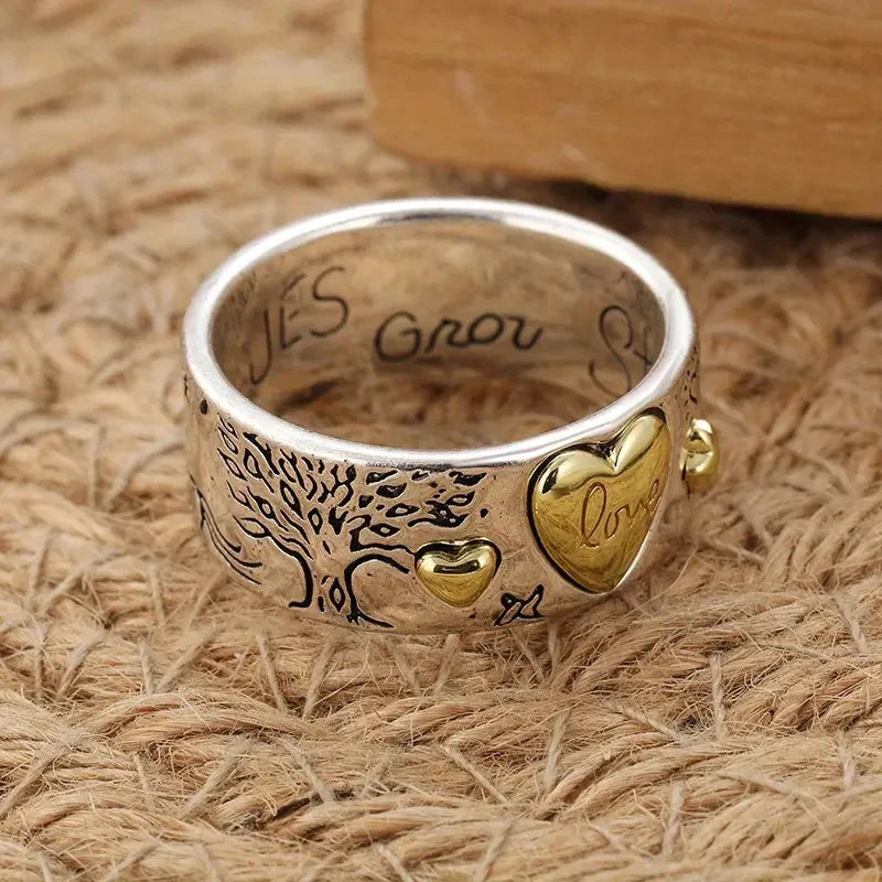 Huitan Two-Tone Heart Ring Women | Star Sun Tree Statement Ring Statement Ring Axl
