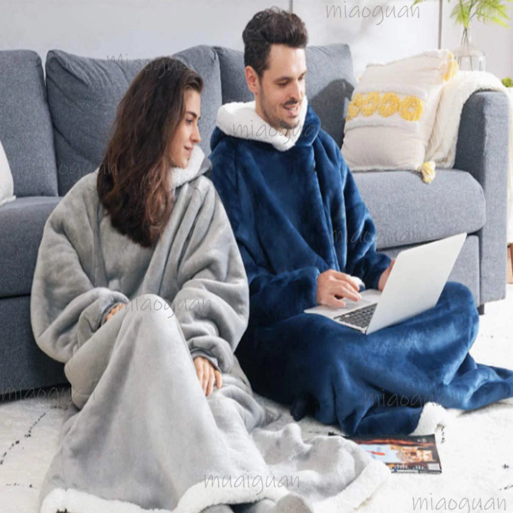 Oversized Flannel Blanket Hoodie – Fleece Pullover Robe Fleece Blanket Robe Axl