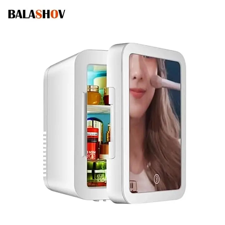 BALASHOV 4L Mini Makeup Fridge with LED Mirror | Cosmetic Cooler Mini Cosmetic Fridge Axl White EU Plug EU