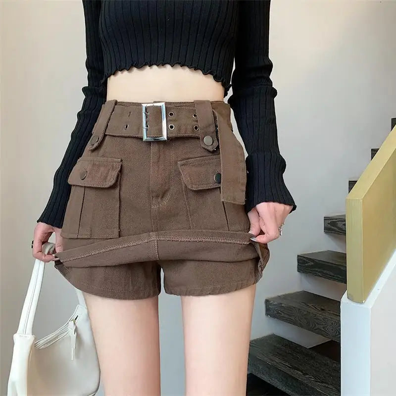 Women's Y2K High-Waist Cargo Skort – A-Line Skirt Shorts Skirt Shorts Skort Axl