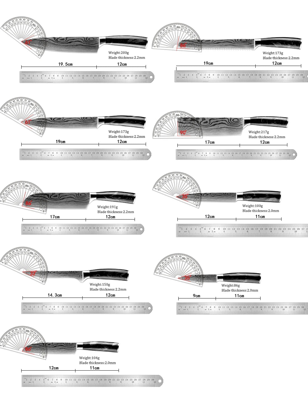 XITUO Damascus Kitchen Knife Set 1-9 Pcs – Chef & Santoku Kitchen Knife Set Axl