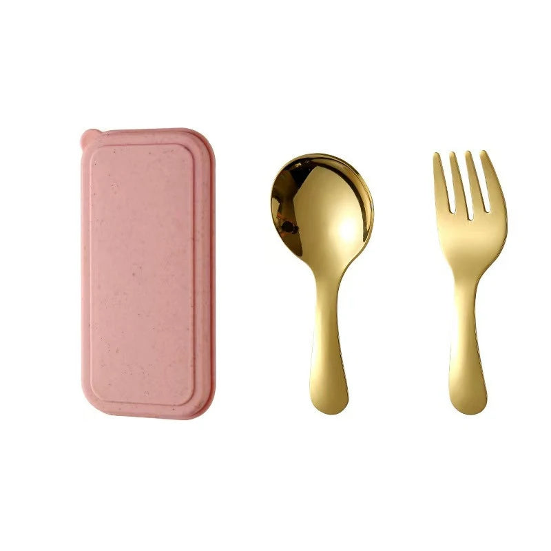 Mini Stainless Steel Spoon & Fork Set – Portable Camping Cutlery Portable Cutlery Set Axl Gold 2Pcsbox