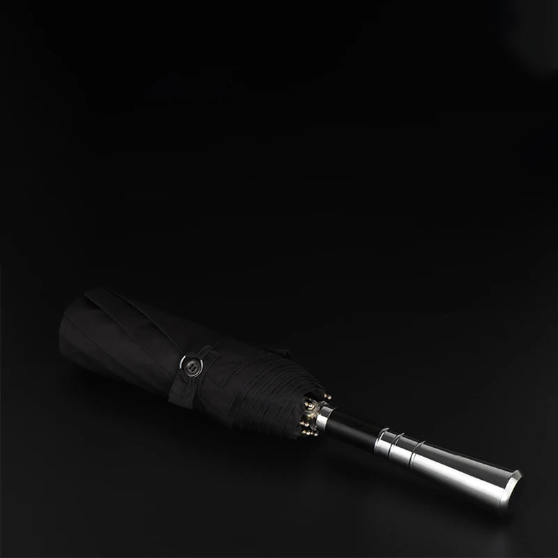 Luxury Windproof Folding Umbrella – Silver Handle Business Parasol Folding Umbrella Axl Black Aluminum 8K