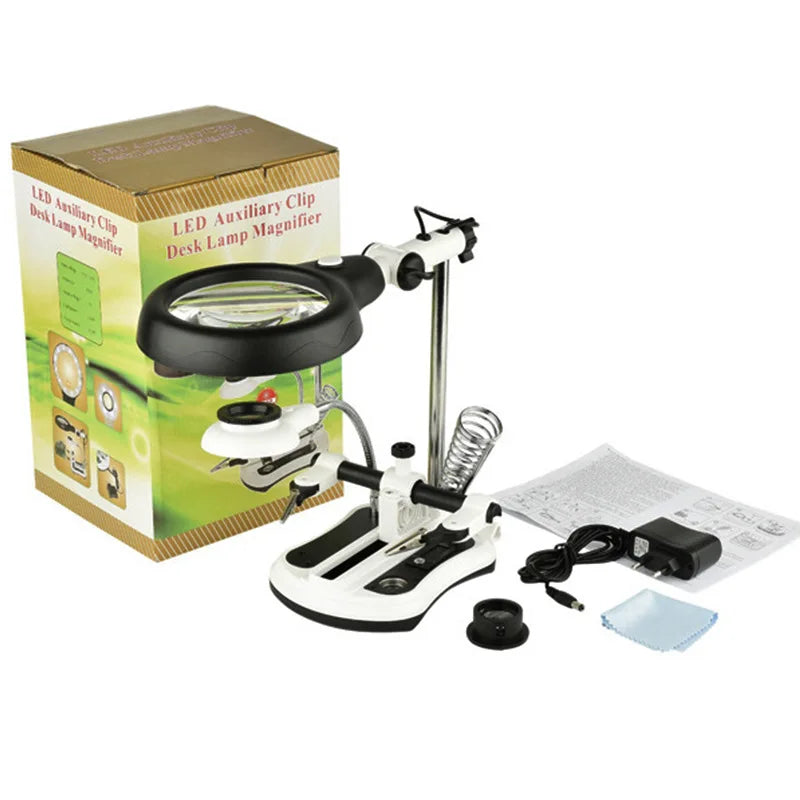 LED Desktop Magnifier & Third Hand Soldering Loupe with Clips Desktop Magnifier Loupe Axl 2.5x 5x 6x 10x