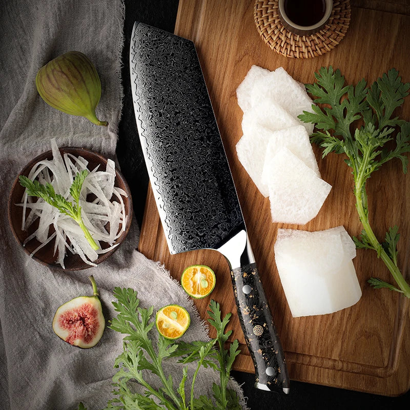 Grandsharp 7.5" Damascus Steel Chinese Cleaver – Carbon Fiber Damascus Cleaver Knife Axl