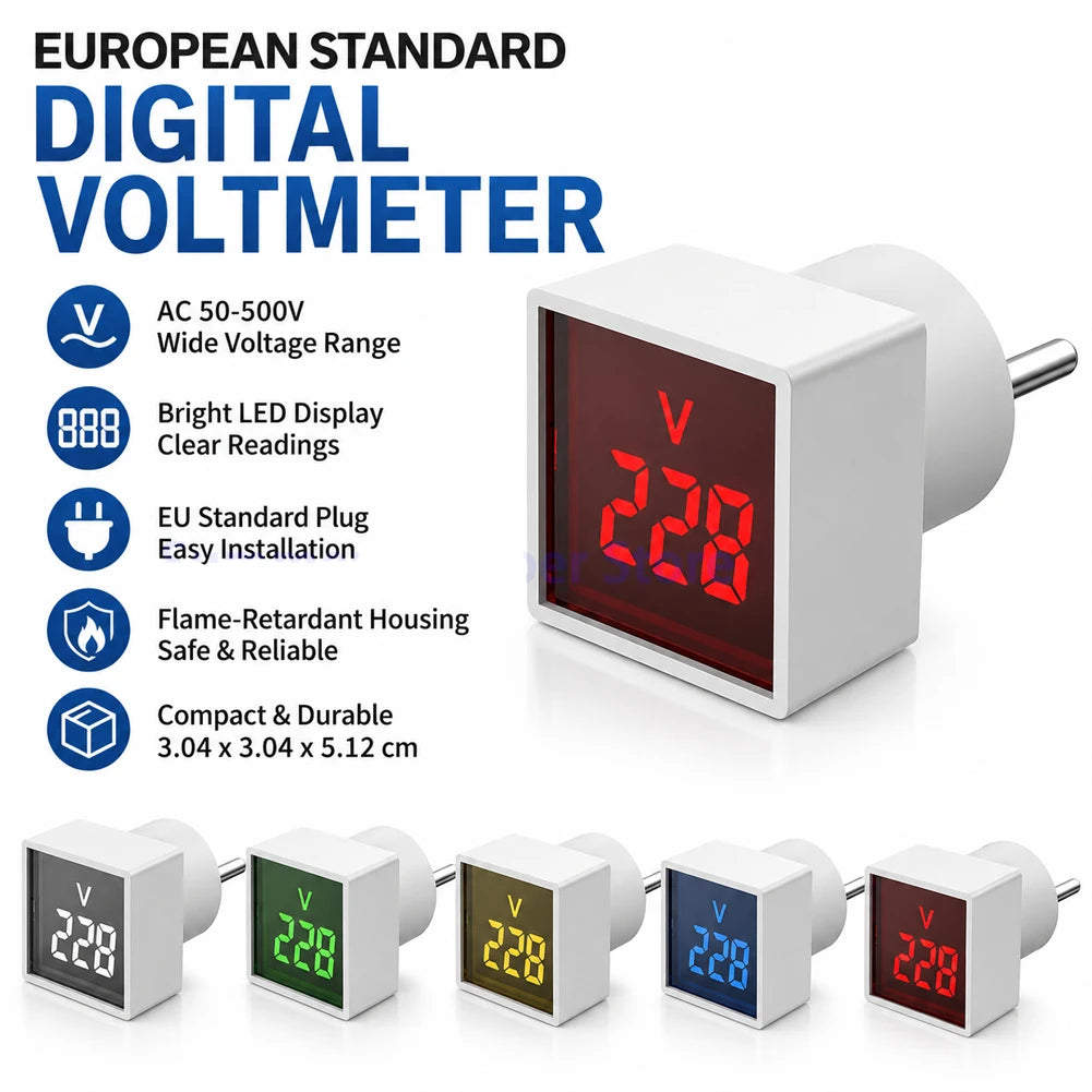 AC 50-500V LED Digital Voltmeter – EU Plug Voltage Tester Digital Voltmeter Axl