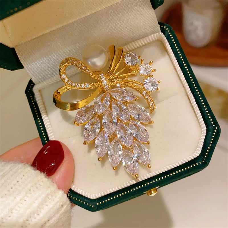 Rhinestone Crystal Bow Pearl Brooch – Women's Fashion Pin Fashion Brooch Pin Axl