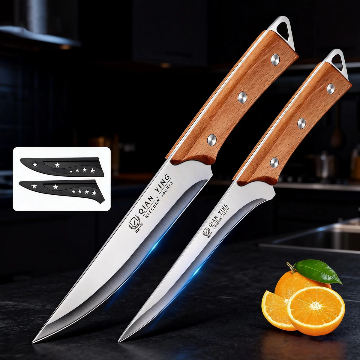 Stainless Steel Kitchen Knife Set with Cover & Wood Handle Kitchen Knife Axl
