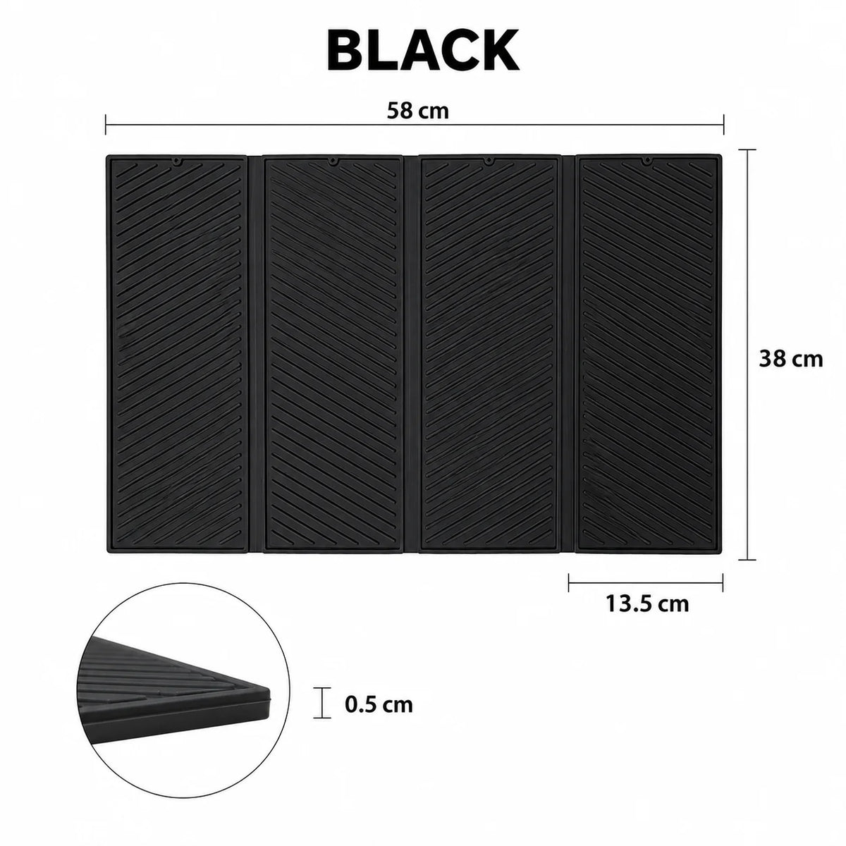 Foldable Silicone Dish Drying Mat – Non-Slip & Heat Resistant Dish Drying Mat Axl Black- 58 x 38cm XL