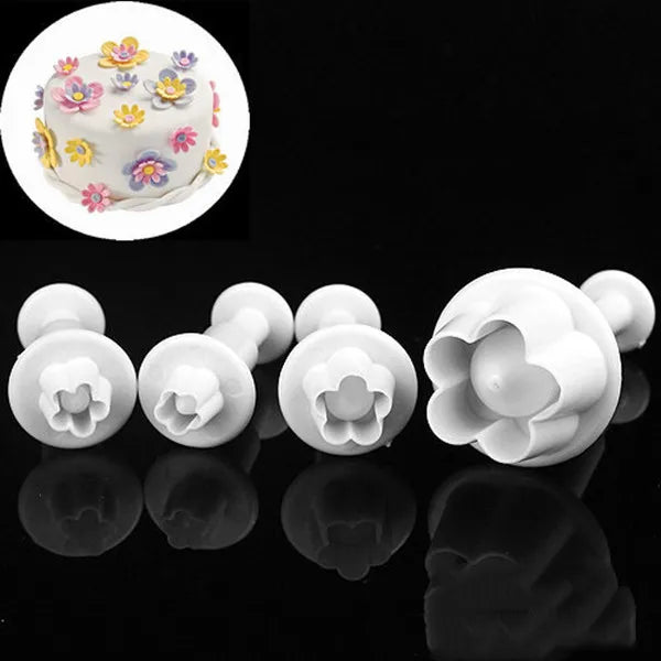 4-Piece Plum Flower Plunger Fondant Cutter Mold Set Fondant Cutter Set Axl