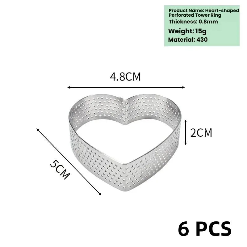 6-Piece Heart Tart Ring Set | Perforated Stainless Steel Molds Tart Ring Mold Set Axl 6pcs 5CM