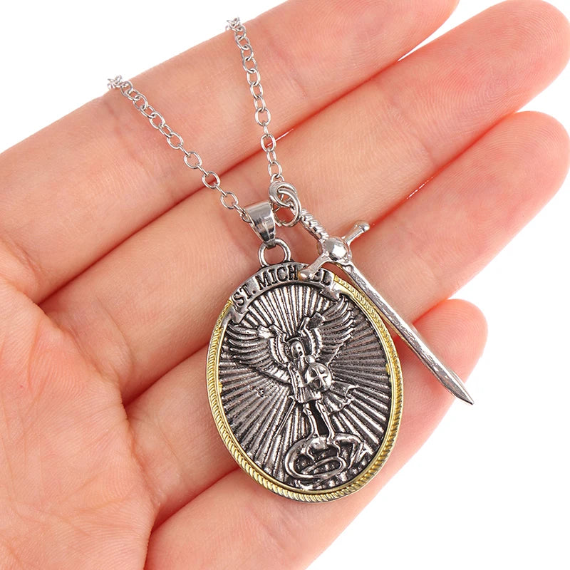St. Michael Archangel Patron Saint Pendant Necklace – Zinc Alloy Religious Pendant Necklace Axl one size