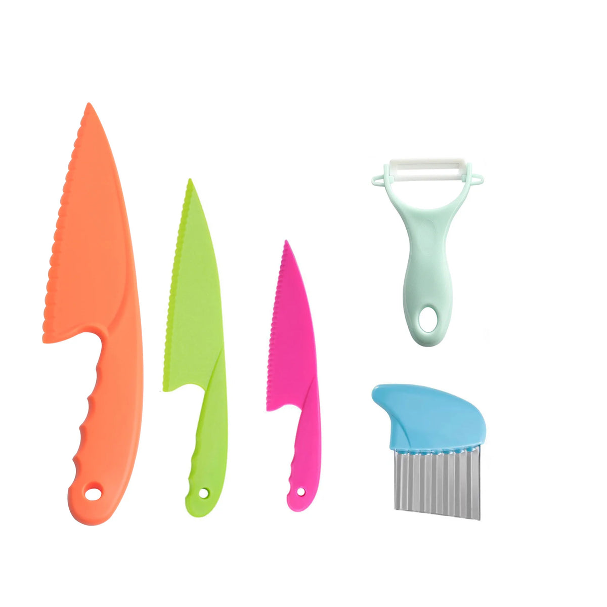 Kids' Plastic Kitchen Knife Set | Safe Serrated Cooking Knives Kids Kitchen Knife Set Axl 5pc