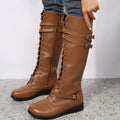 Women's Knee-High Gothic Combat Boots – Lace-Up PU Leather Knee-High Boots Axl Yellow brown 41