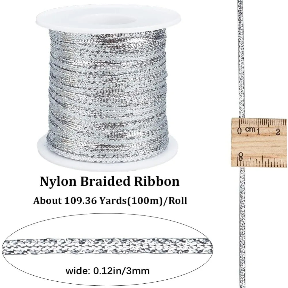 Glitter Silver Nylon Ribbon 3mm x 100m – Hair Braid & Craft Roll Craft Ribbon Axl