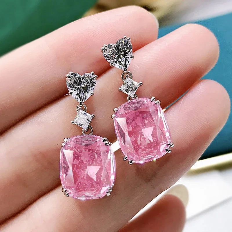 Huitan Pink Cubic Zirconia Drop Earrings | Wedding Jewelry Drop Earrings Axl