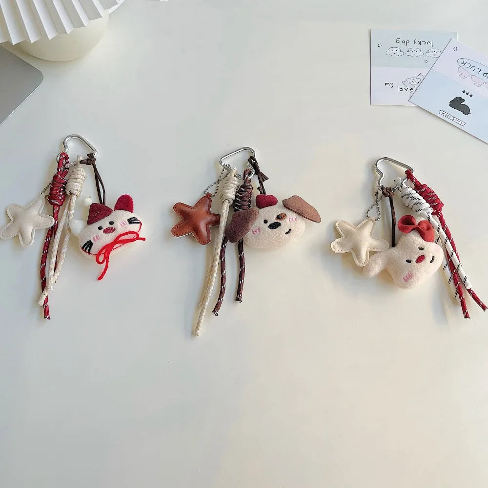 Cartoon Bear Plush Bag Charm – Handmade Nylon Rope Pendant Plush Bag Charm Axl
