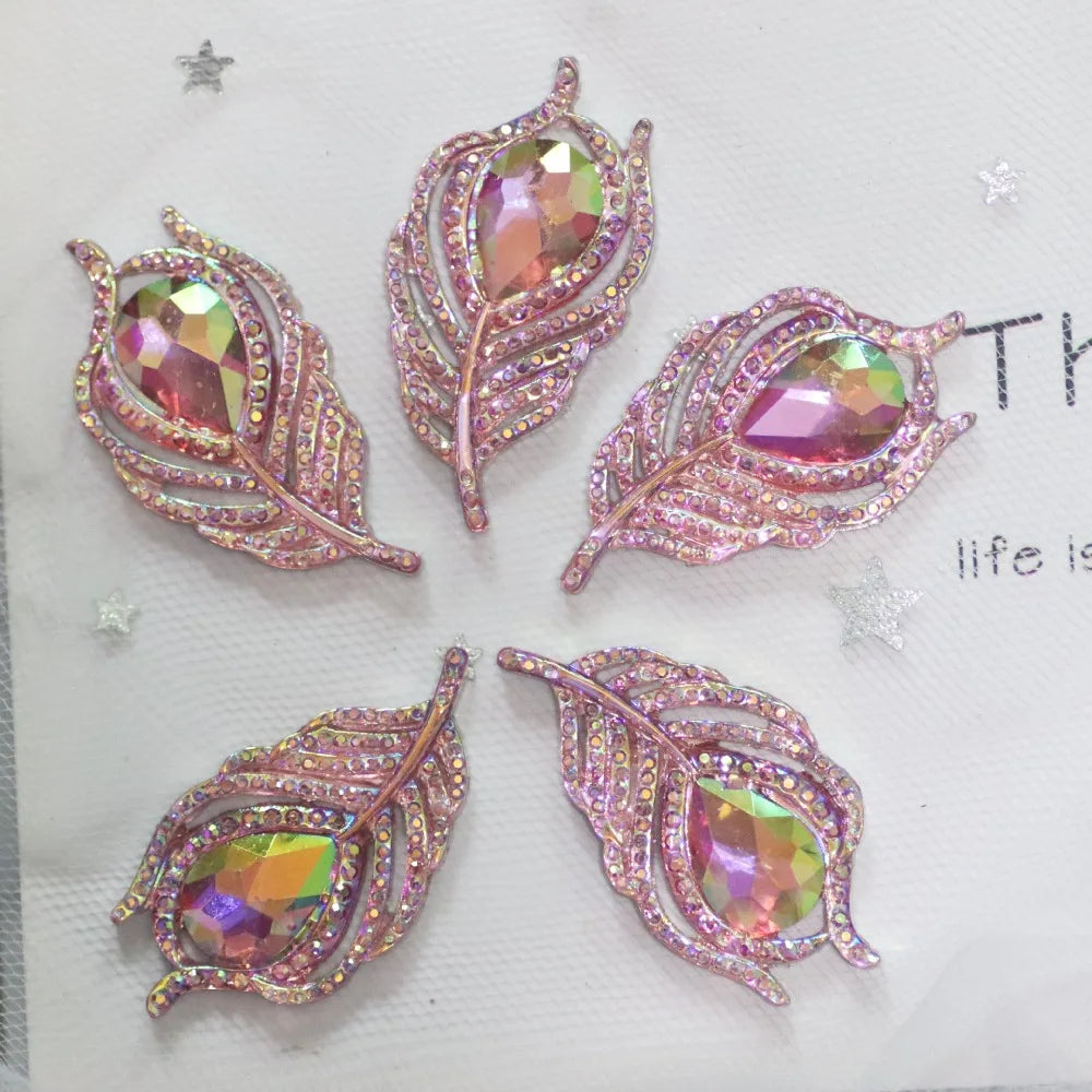 20PCS Resin Peacock Feather Leaf Rhinestones | DIY Craft Gems Craft Rhinestones Axl Pink