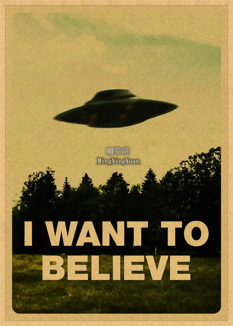 X-Files "I Want to Believe" UFO Alien Vintage Kraft Poster Vintage Wall Poster Axl 12 42x30cm