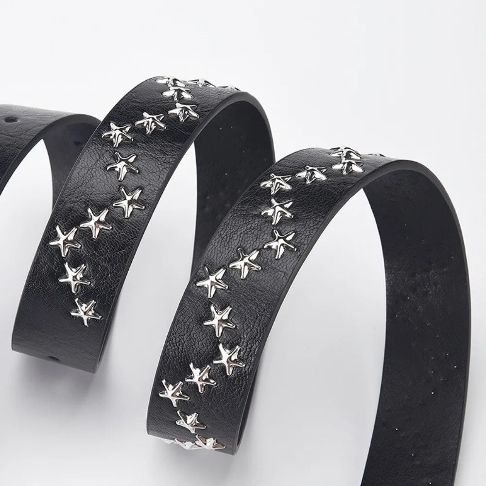 Y2K Punk Studded Belt – Gothic PU Leather Star Waistband Fashion Belt Axl