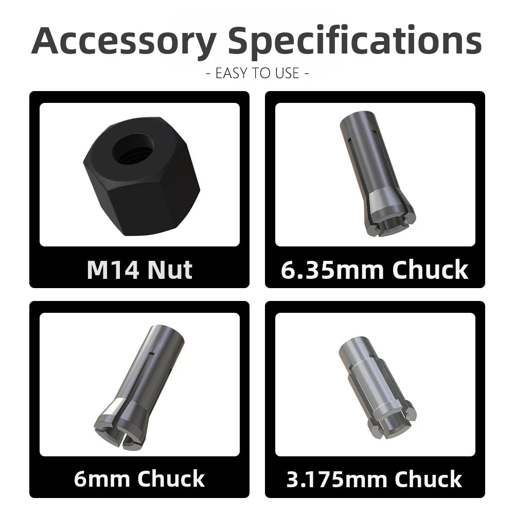 CNC Collet Chuck Nut Set – 3.175/6/6.35mm & M14 Milling Adapter CNC Collet Adapter Axl