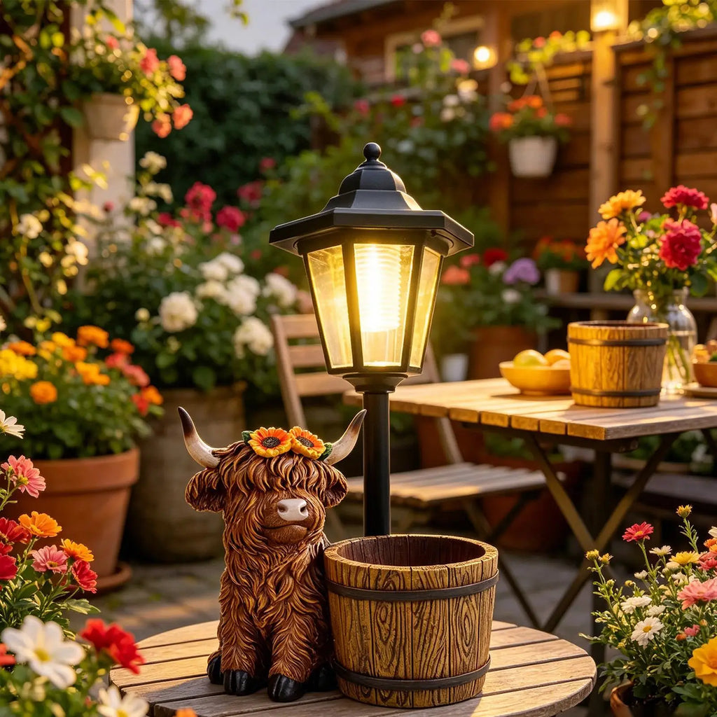 Solar Cow Lantern with Planter – Outdoor Garden Light Statue Solar Garden Lantern Axl