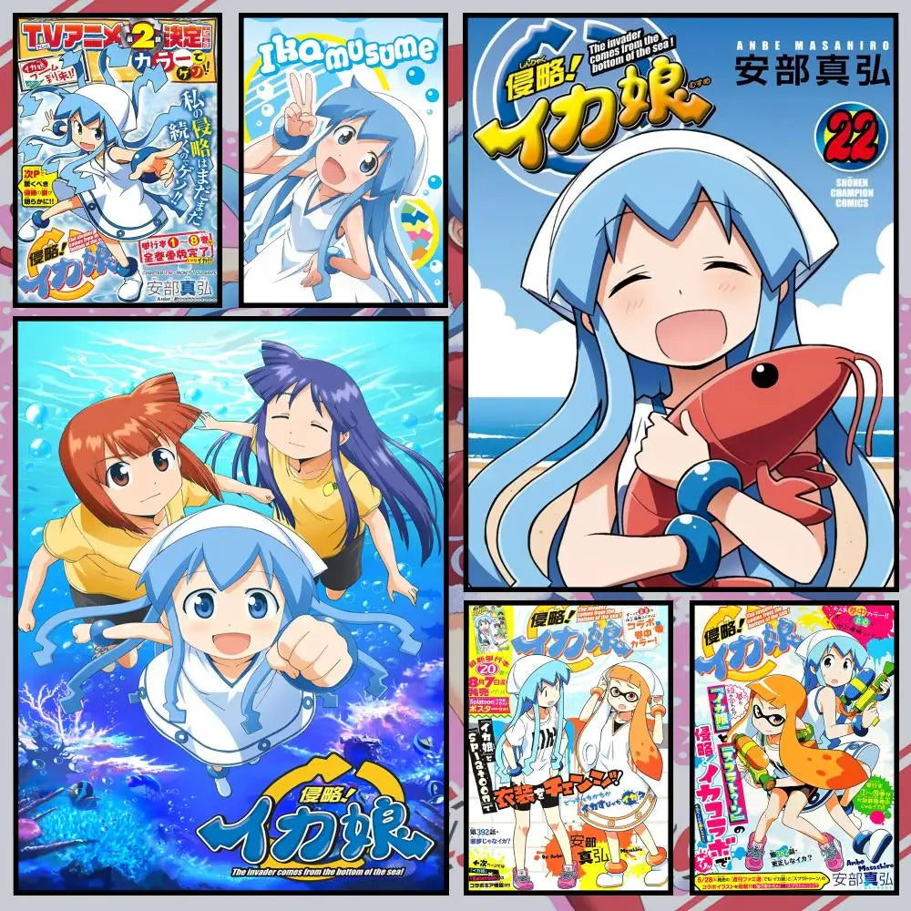 Anime Squid Girl Waterproof PVC Peel-and-Stick Wall Poster Anime Wall Poster Axl