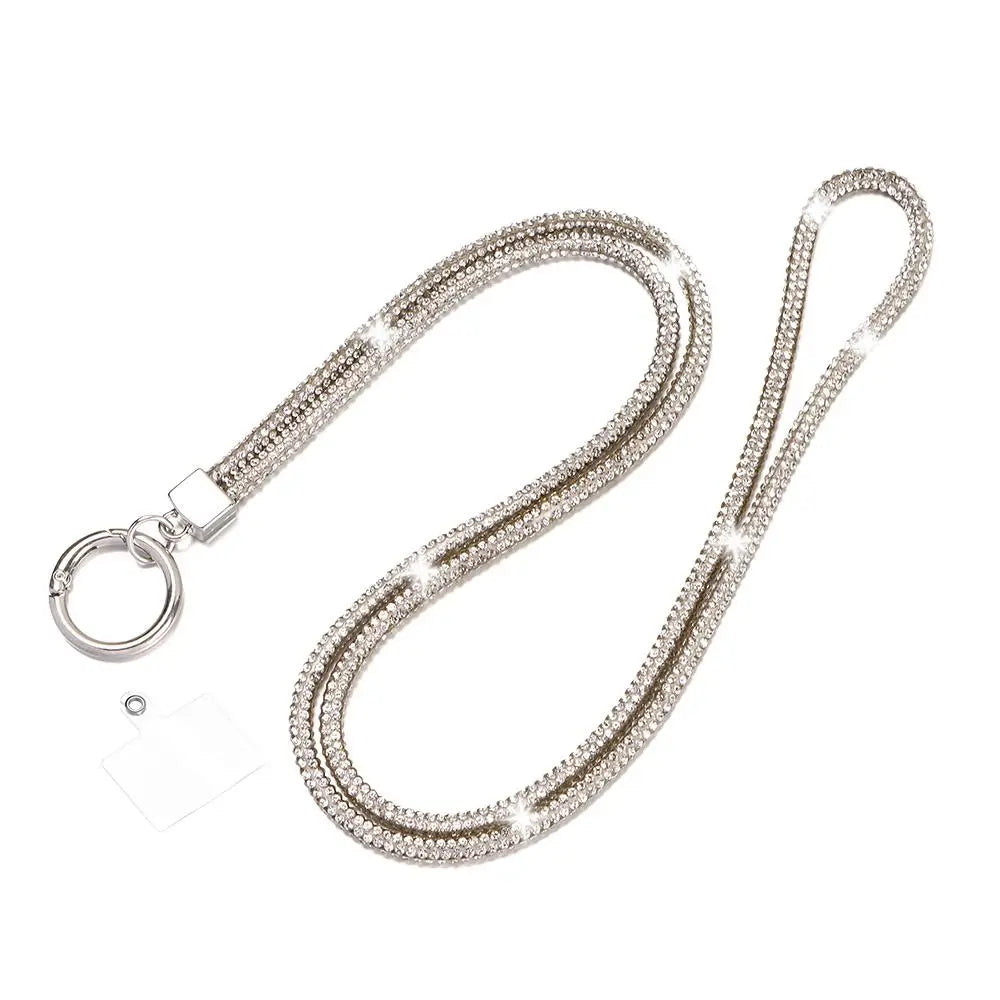 Glitter Rhinestone Phone Lanyard – Crystal Diamond Chain Strap Phone Lanyard Strap Axl white