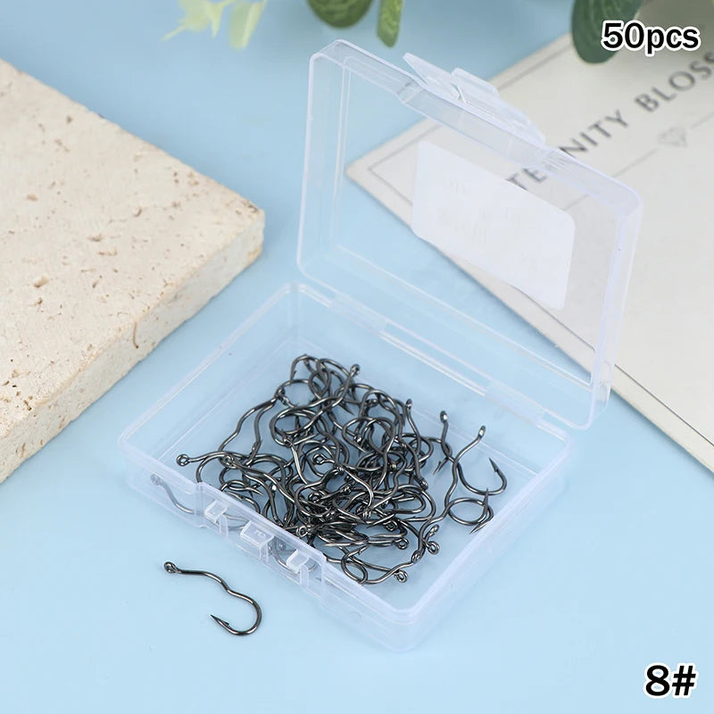 50-Pack Crank Fishing Hooks – High Carbon Steel, Sizes 5#–14# Fishing Hooks Axl A4