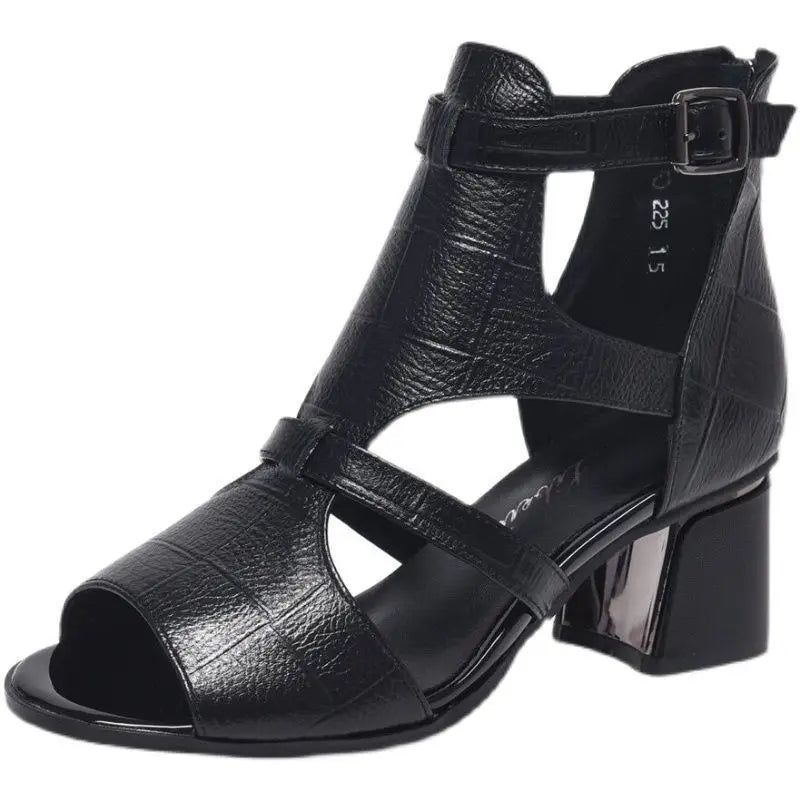 Women's Chunky Heel Open Toe Sandals – Back Zip Roman Style Heeled Sandals Axl