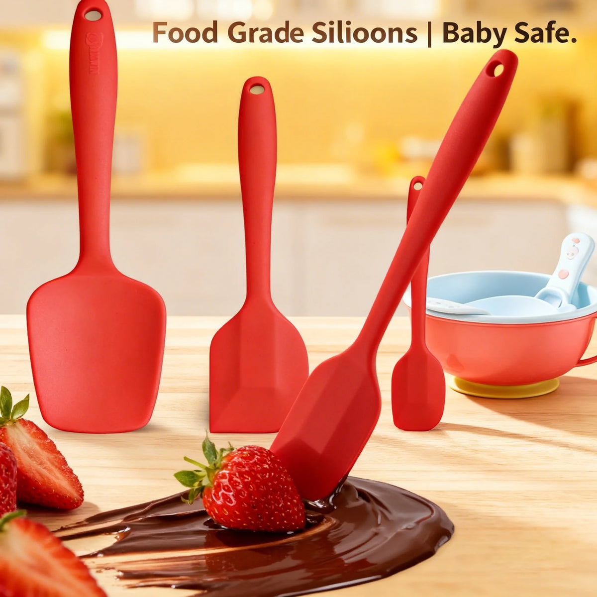 3-Piece Silicone Baking Set – Butter Scoop, Spatula & Scraper Silicone Baking Set Axl